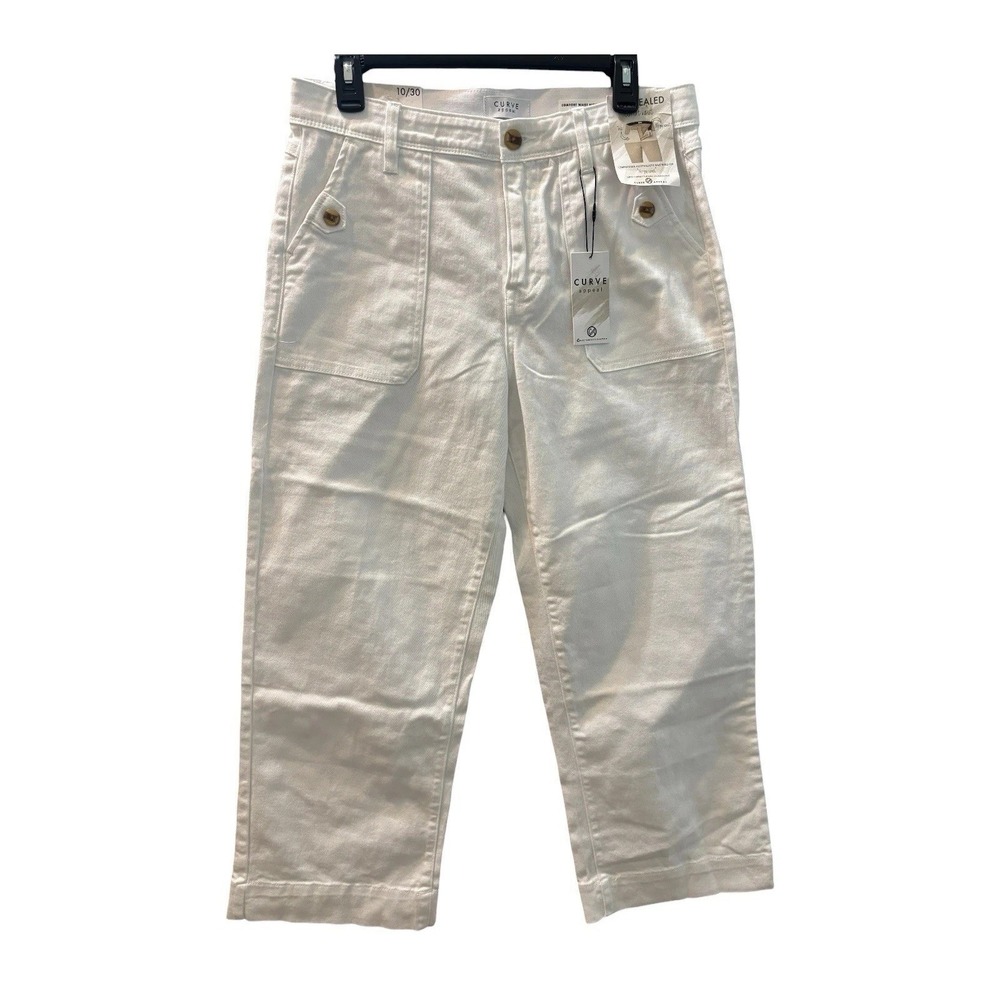 Curve Appeal White High Rise Wide Leg Crop Jeans Womens 10 Comfort Waist Stretch